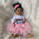 55CM reborn doll lifelike real soft touch full body silicone saskit doll in medium black skin high quality rooted hair bath toy