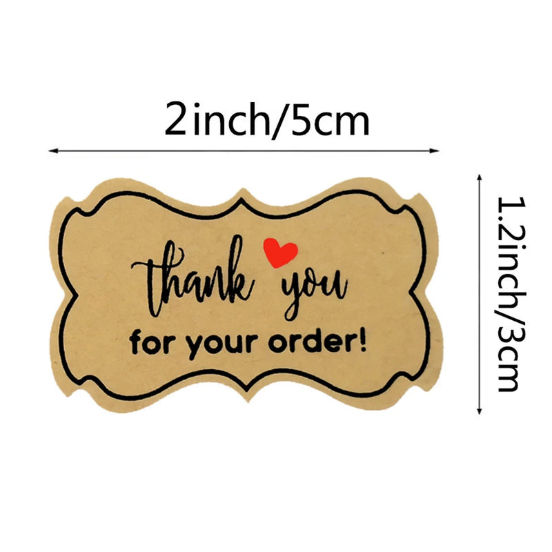 50-250pcs Kraft Thank You For Your Order Sticker Heart Thanks For Shopping Small Shop Local Gift Packaging Sticker 3*5cm