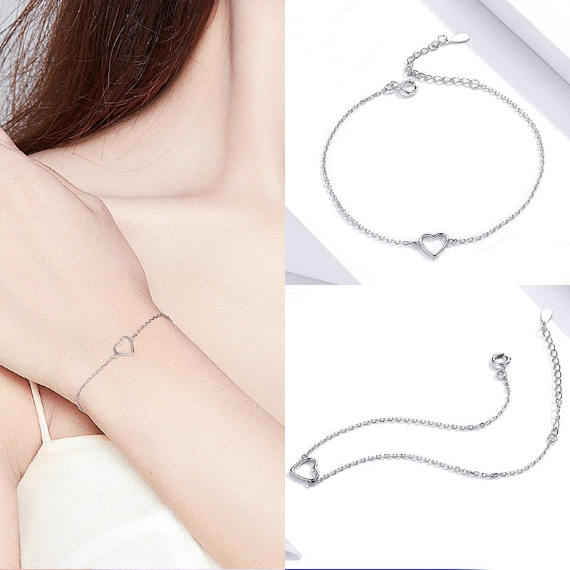 BISAER 925 Sterling Silver Round Lucky Blue Evil Eyes Love Heart Open Cuff Bangles Women &amp; Girl Silver Bracelets Fashion Jewelry