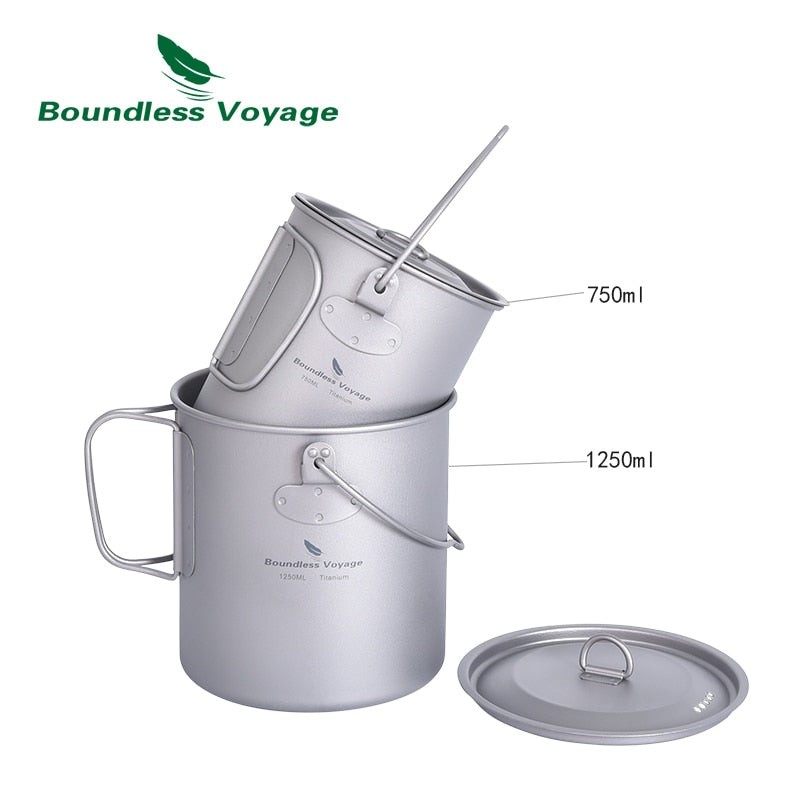 Boundless Voyage Titanium Mug Camping Cup Supplies Outdoor Pot with Lid Lightweight Cookware Travel Tea Coffee Tableware