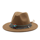 NEW Men Women Wool Felt Jazz Style Fedora Hats Panama Trilby Party Formal Top Hat In BLACK WHITE AND YELLOW with Belt Decor