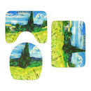 Toilet Mat Set 3D Van Gogh Oil Painting Sunflower Starry Night Floor Rugs Bathroom Shower Flannel Non-Slip Carpet Toilet Cushion