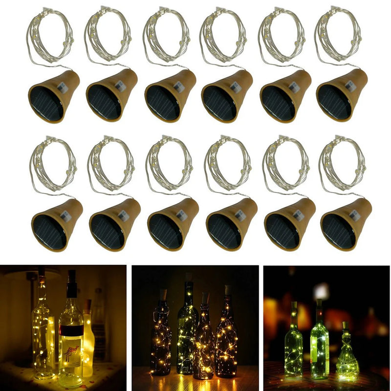 2M 20LEDs Solar Wine Bottle String Light Solar Copper Wire Fairy Lights Cork Shape Christmas Lamp For Wedding Party Garden Decor