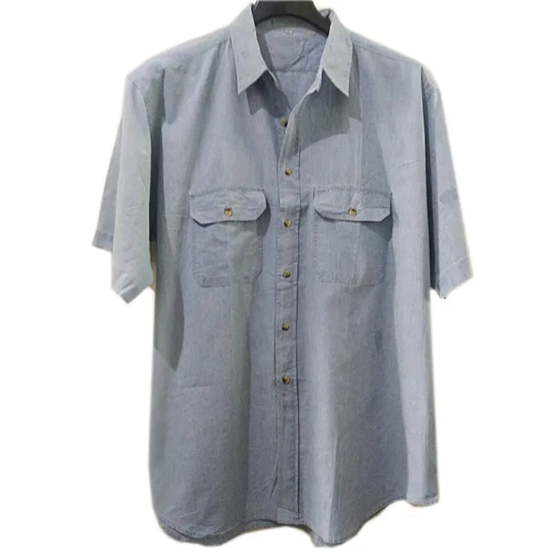 Men denim shirt formal Short sleeve large size big 7XL 8XL Solid Leisure navy blue 9XL 10XL blouse
