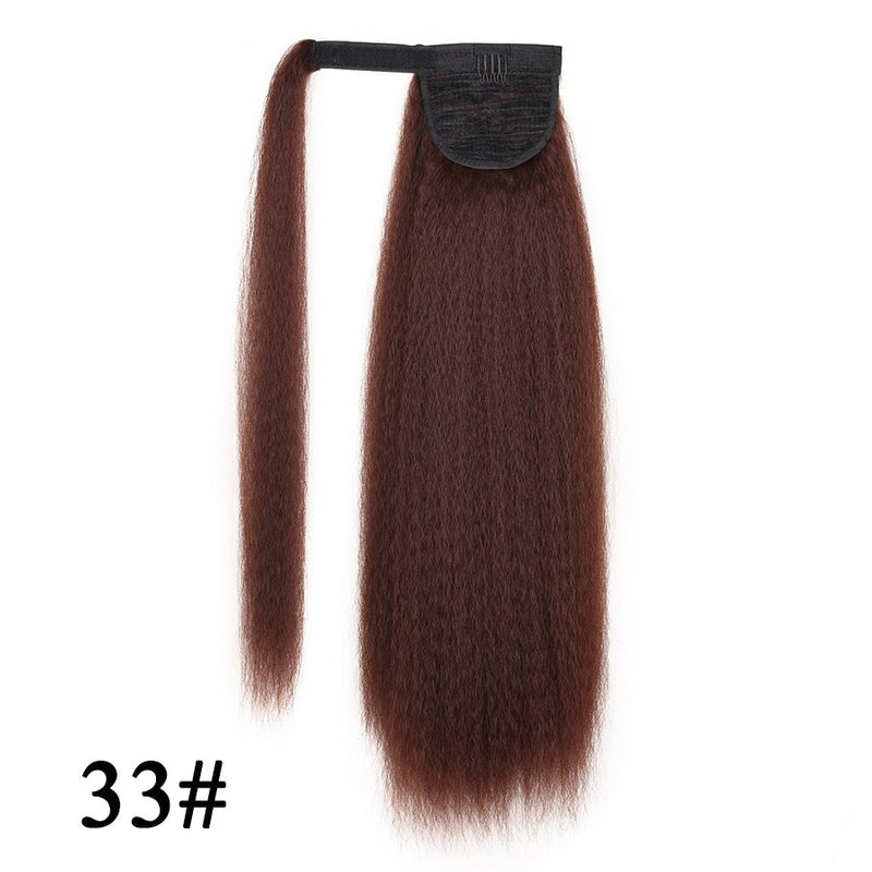 22" Synthetic Kinky Yaki Ponytail Adjustable Drawstring Ponytail Strap Hook&Loop Afro Hairpiece For Women False Hair Extension