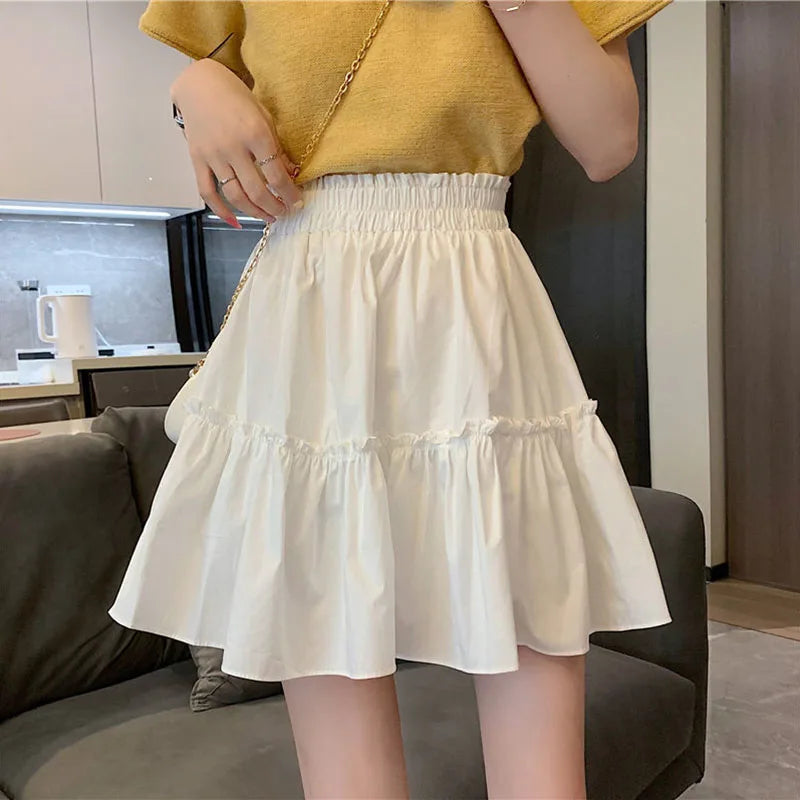 Summer 2023 White Mini Skirts Skirt Women Small High Waist A-line Skirt Pleated Student Lady Cute Skirts Preppy Style wholesal