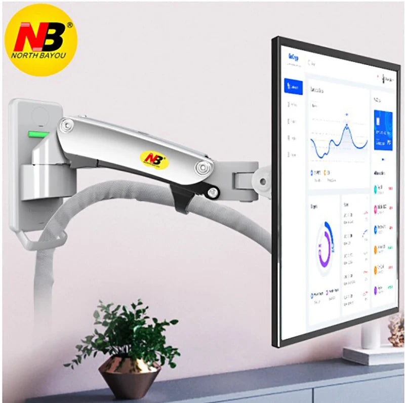NB F120 17-27" Gas Spring Full Motion TV Wall Mount LCD Monitor Holder Aluminum Arm Bracket Silver Black