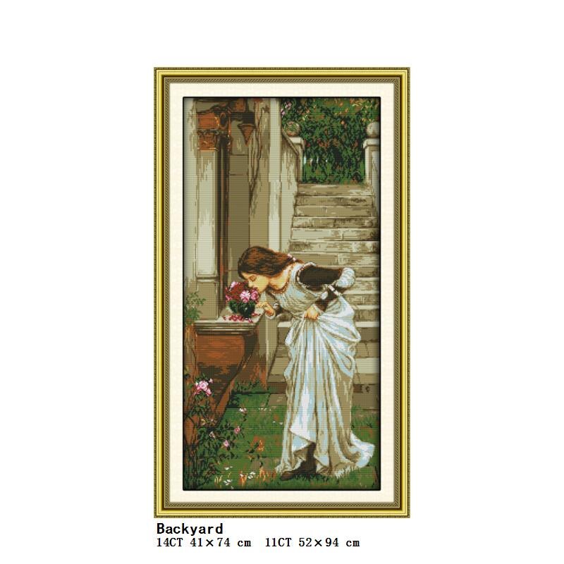 Garden picking the flower and smelling flower girl series count and stamping cross stitch 14CT11CT embroidery kit needlework kit