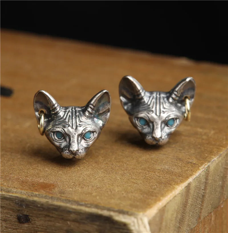 Vintage Sphink Cat Stud Earrings Punk Animal Stud Earrings Gothic Motorcycle Hand Hip-hop Rock Jewelry Accessories