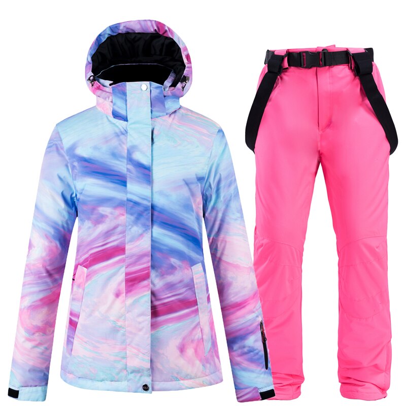 New Warm Colorful Ski Suit Women Waterproof Windproof Skiing and Snowboarding Jacket Pants Set Female Outdoor Snow Costumes