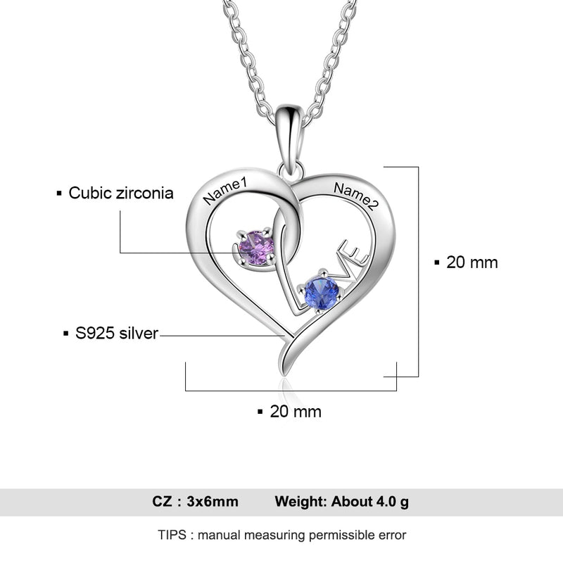 Personalized Love Heart Necklace Custom 925 Sterling Silver Name Necklace Fine Jewelry Valentine&