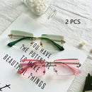 HBK Blue Rimless Sunglasses Women 2021 Retro Style Small Rectangle Gold Red Metal Chain Sun Glasses Square Frameless For Men