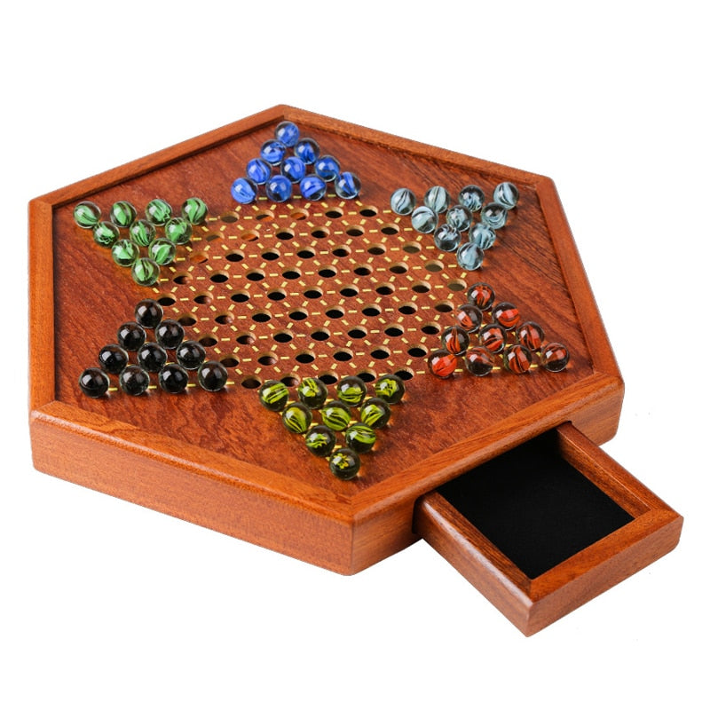 Hot Top Grade Classic Chinese Checkers Chess Set Multicolor Acrylic Glass Beads Fine Wooden Chessboard Children Gifts Board Game