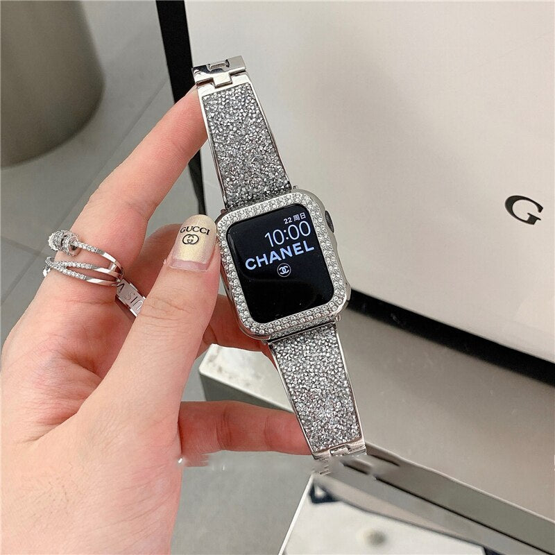 Suitable for Apple Watch metal strap 40mm 44mm 38mm 42mm fashion diamond wristband Iwatch 654321SE men and women wristband