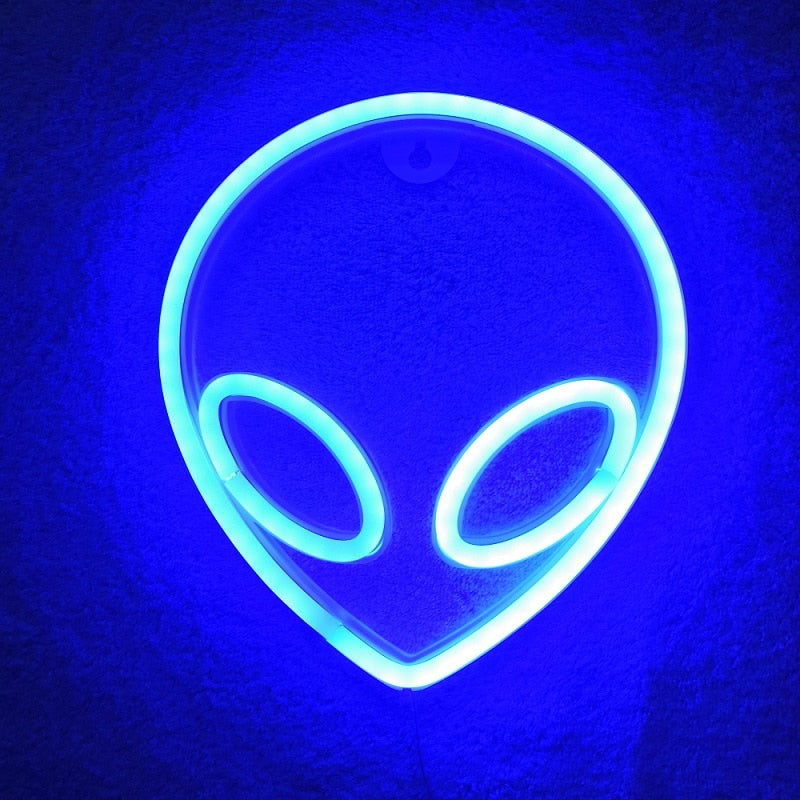 Neon Sign Alien Face Shaped Wall Hanging Lights for Home Children&