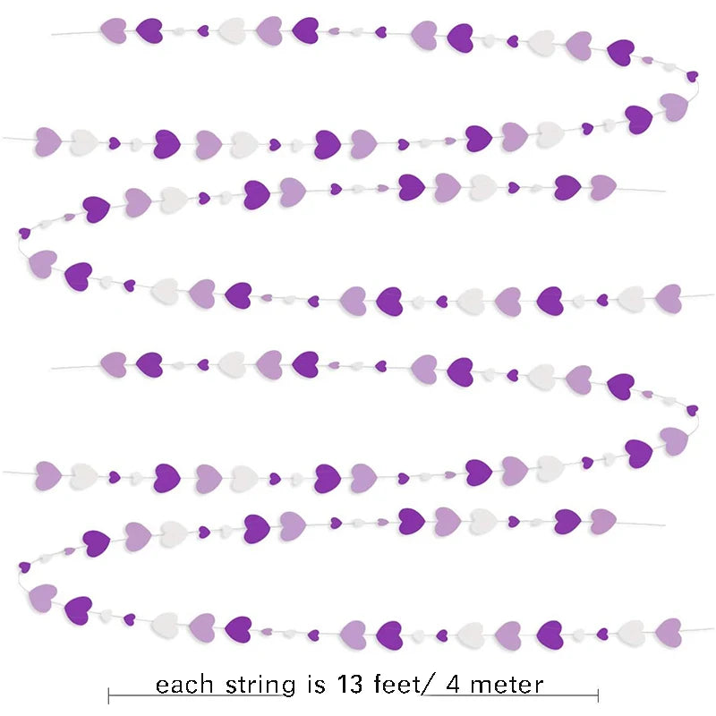 11Ft Lavender Purple White Paper Love Heart Garlands Wall Hanging Banner Decorations For Wedding Sweet Birthday Bridal Shower