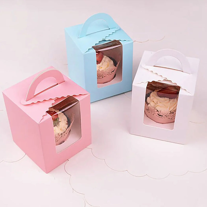20pcs Cute Mini Biscuit Candy Box Single Muffin Box Portable Window Cupcake Box Mousse Mud Pudding Bottle Packaging Cup Gift