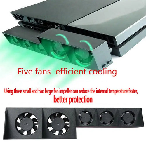Für PS4 Konsolenkühler, Lüfter für PS4 USB Externer 5-Lüfter Super Turbo Temperaturkontrolle für Playstation 4 Konsole