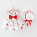 Melario Children's Clothing Baby Girl Clothes Summer Party Clothing for Girls Dress Cherry Dot Princess Dresses Bow Hat Outfits
