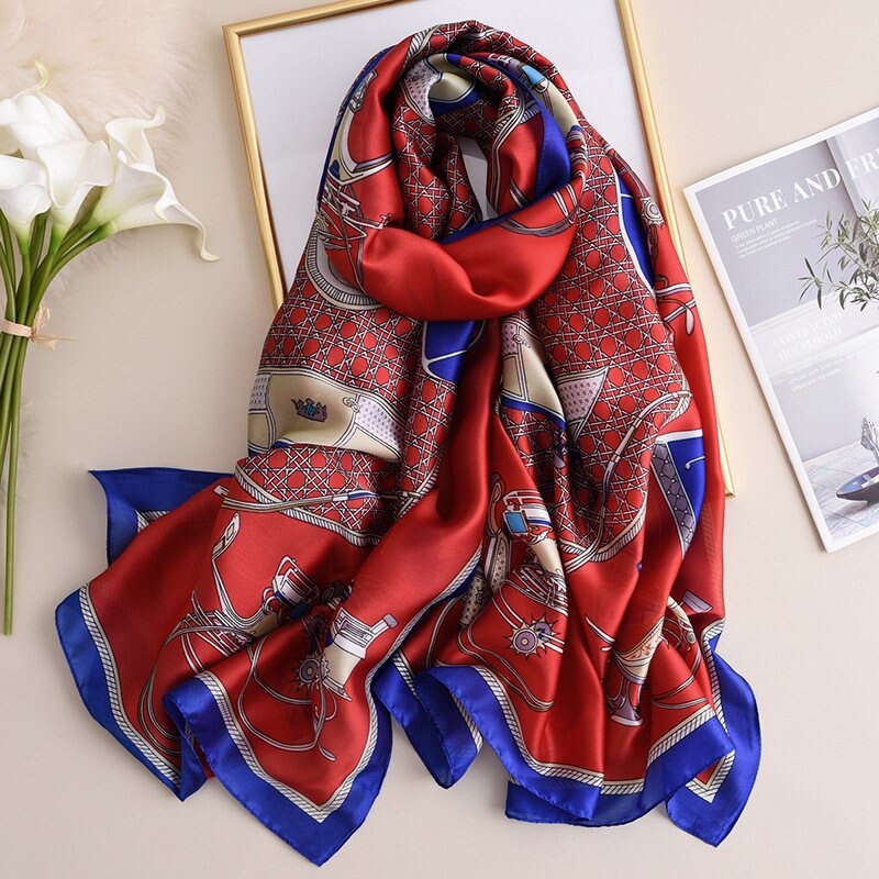 180*90cm Luxury Brand Spring Autumn New Silk Scarf Women Shawl Fashion Soft Poncho Chiffon Hijab Foulard Muffler Bandanna Pareo