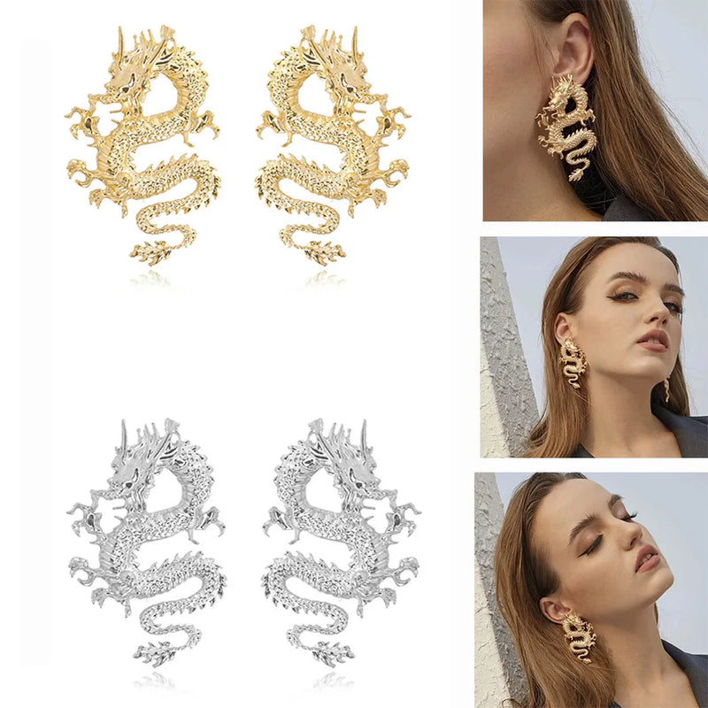 Female Alloy Dragon Earring Europe Jewelry Personality Pendant Unique Design Geometric Female Exaggerated Temperament Earrings