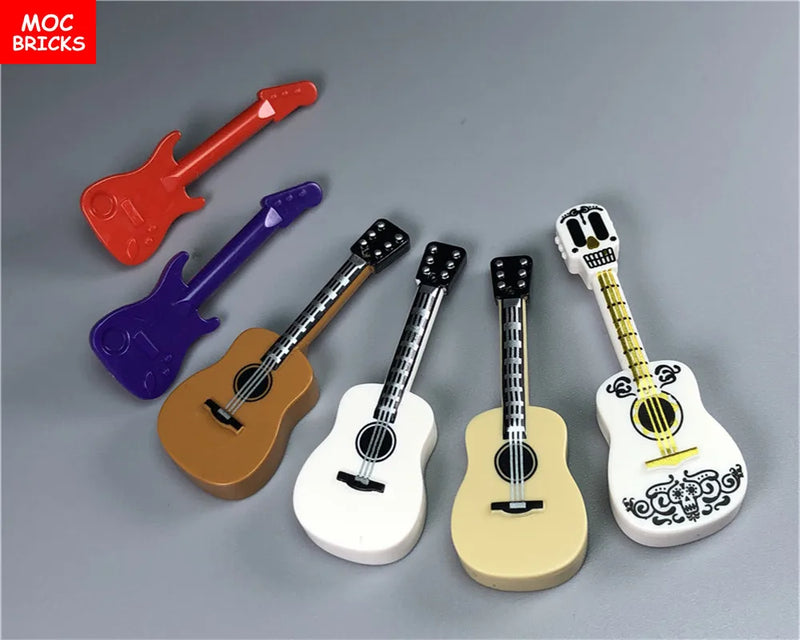 5pcs/lot MOC Bricks DIY Music Equipment Golden Guitar bass Educational building blocks assemble toys gifts for kid