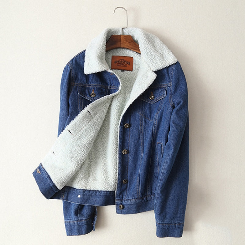 women fashion thick lambswool denim jacket 2021 autumn winter warm outwear solid casual jean coat feminina free shipping