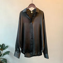 Hochwertige, elegante Bluse aus Seidenimitat, Frühling, Damenmode, langärmelige Satinbluse, Vintage Damen Stehkragen Street Shirts