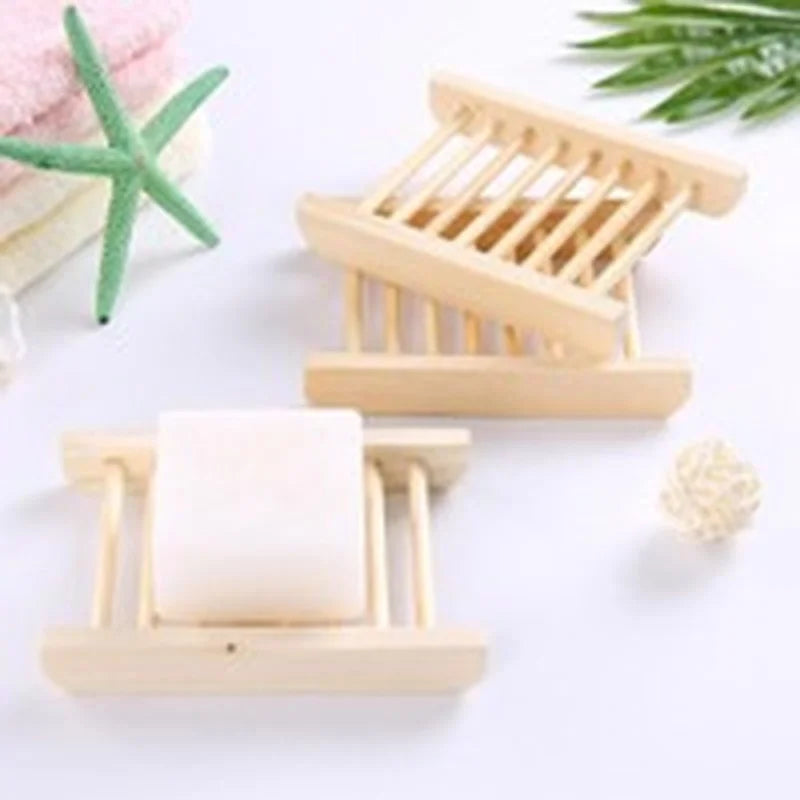 6Pcs Natural Bamboo Wood Bathroom Shower Soap Tray Dish Storage Holder Plate