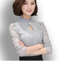 2021 Spring Autumn Women Long Sleeve Lace Floral Blouse Shirts Crochet Lace Elegant Blouse Casual Slim Tops Office Shirts