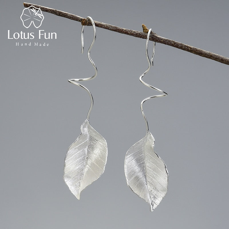 Lotus Fun Elegant Autumn Leaves Dangle Earrings Real 925 Sterling Silver 18K Gold Earrings for Women Gift Handmade Fine Jewelry