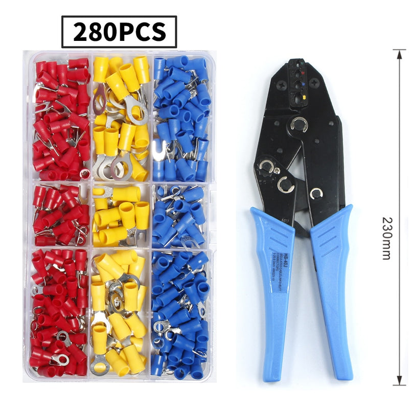 Assorted Insulated Fork U-type Set Terminals Connectors HS-40J EUROP STYLE Ratchet Pliers Pre-Insulated Terminal wire stripper