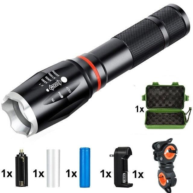 LED 8000 Lumens T6 Handheld Tactical Flashlight  COB Lantern Magnetic 6 Modes Water Resistant For Telescopic Focusing Work Light