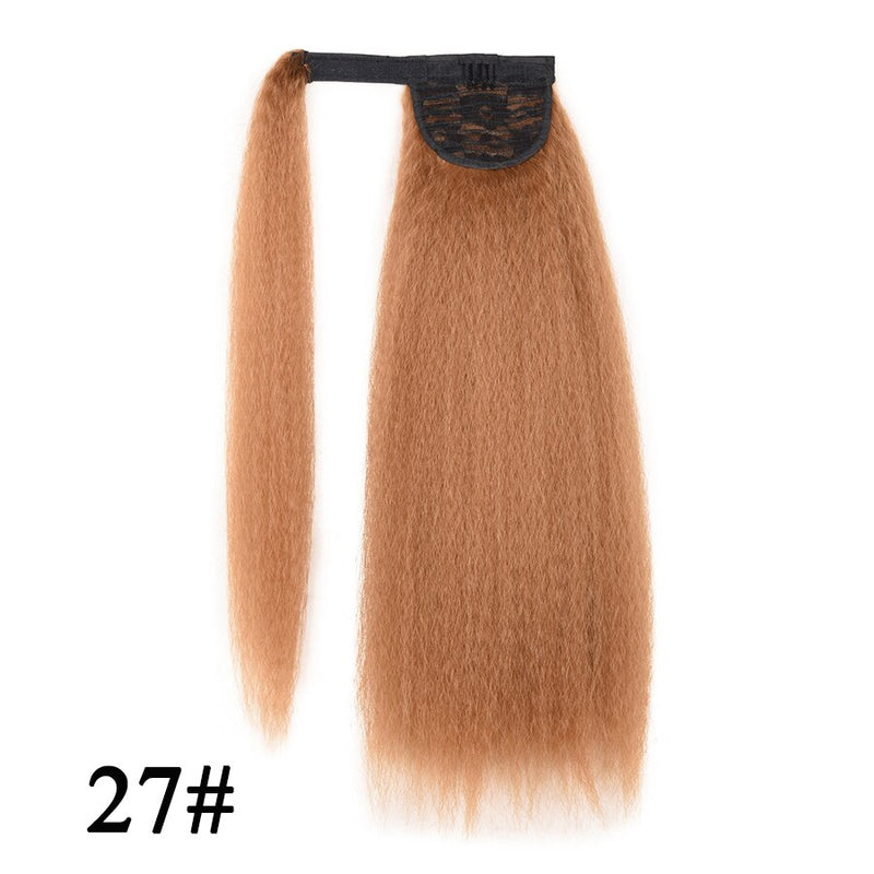 22" Synthetic Kinky Yaki Ponytail Adjustable Drawstring Ponytail Strap Hook&Loop Afro Hairpiece For Women False Hair Extension