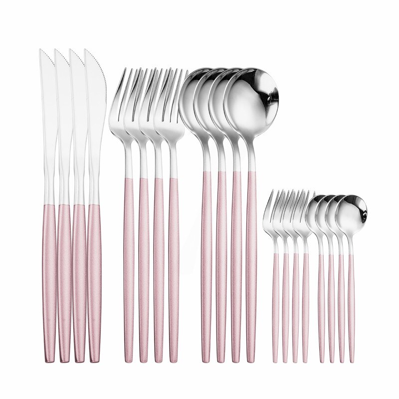 20piece Pink Cutlery Set Stainless Steel Tableware Set Kitchen Set Dinnerware Pink Silver Dinner Utensils Reusable Home Flatware