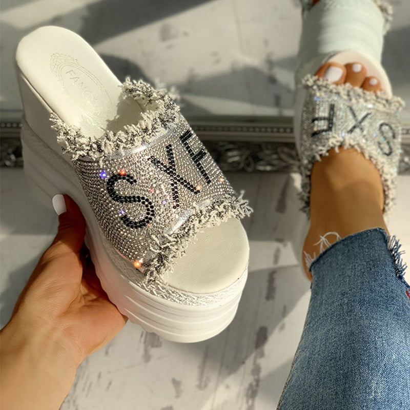 Karinluna high heels 2020 dropship crystals High Heels leisure Summer Wedges Sandals Woman Shoes Women platform Mules Slipper