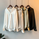 Hochwertige, elegante Bluse aus Seidenimitat, Frühling, Damenmode, langärmelige Satinbluse, Vintage Damen Stehkragen Street Shirts