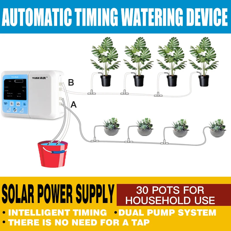 English Intelligent Plant Drip Irrigation System Garden Automatic Watering Device Solar Energy Charging Potted Water Pump Timer