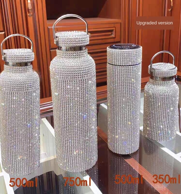 Diamond Thermos Vacuum Flask Bling Hot Water Thermos Stainless Steel Thermos Bottle Sparkling Large Insulated Bottle Coffee Mug
