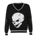Darlingaga Harajuku Totenkopf-Print Y2K Lockerer Herbst-Winter-Pullover Damen Pullover Lässige Strickwaren Jumper 2023 Koreanische Pullover Neu