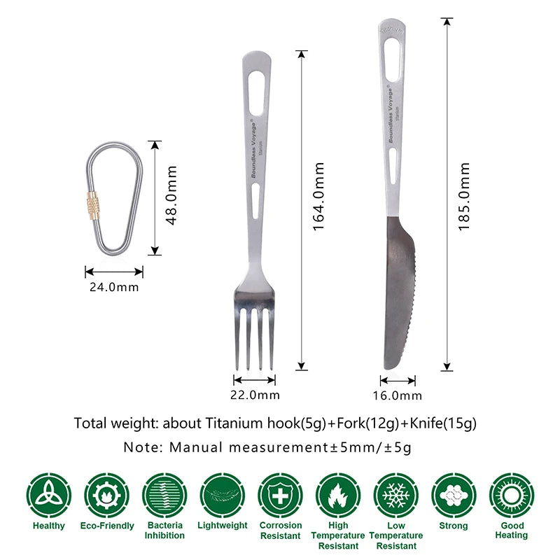 Boundless Voyage Titanium Tableware Travel Flatware Titanium Knife Fork Spoon Chopsticks Straw Outdoor Camping Picnic Cutlery