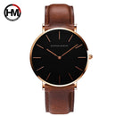 Hannah Martin Hochwertige Roségold Zifferblatt Uhr Herren Leder Wasserdichte Armbanduhr Damen Kleid Mode Japan Quarzwerk Saat