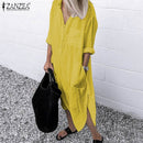 ZANZEA 2023 Retro Bedrucktes Hemdkleid Damen-Sommerkleid Herbst Lässiges Langarm Midi-Kleid Damen Knopf Robe