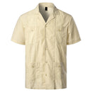 Herren Traditionelles Kubanisches Camp-Collar Guayabera Hemd Kurzarm Besticktes Mexikanisches Karibik-Stil Strandhemd mit 4 Taschen