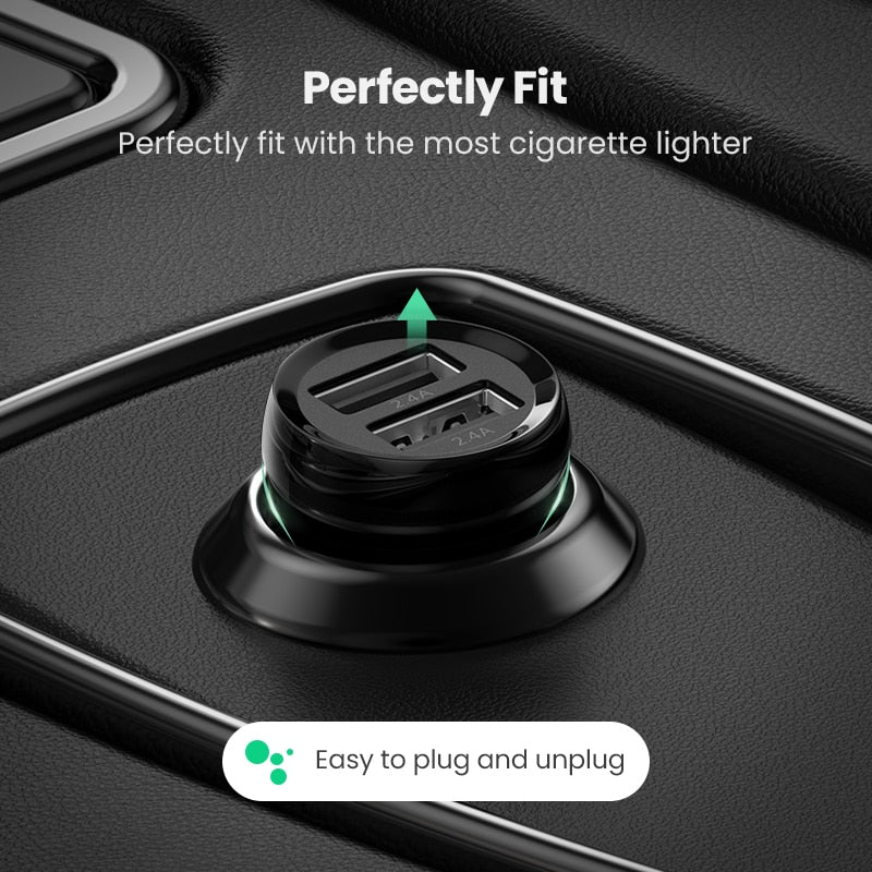 Ugreen Mini USB Car Charger For Mobile Phone Tablet GPS 4.8A Fast Charger Car-Charger Dual USB Car Phone Charger Adapter in Car