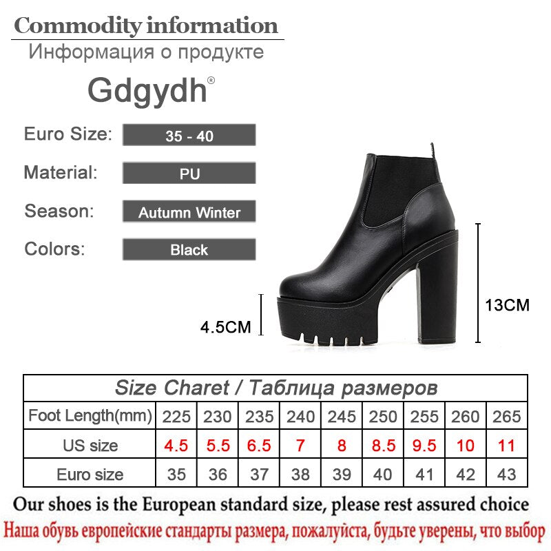 Gdgydh – bottes en cuir noir pour femmes, chaussures à talons hauts et plate-forme, modèle de fête, printemps-automne, couleur unie