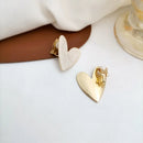 Simple Temperament Metal Enamle Love Heart Clip Earrings Women Trendy Lady Retro White Big Heart Shaped Clip Earring No Piercing