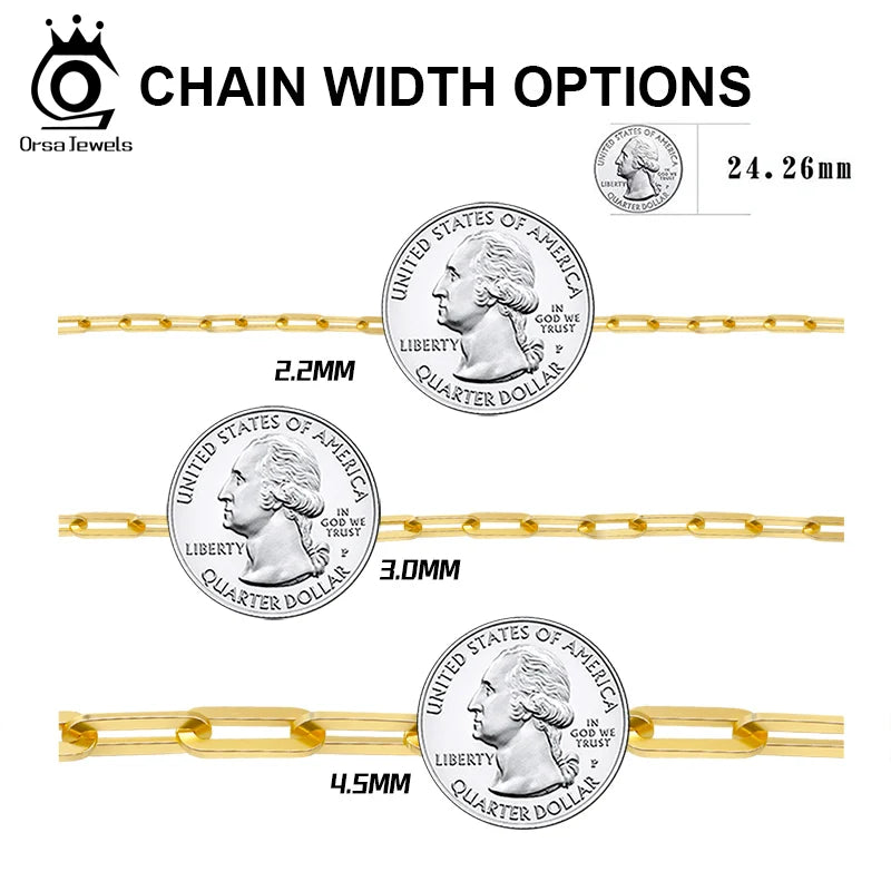 ORSA JEWELS 6mm 9mm 12mm Sizes Paperclip Link Chain Necklace 925 Sterling Silver 14k Gold Chain Man Woman Necklaces as Gift SC39