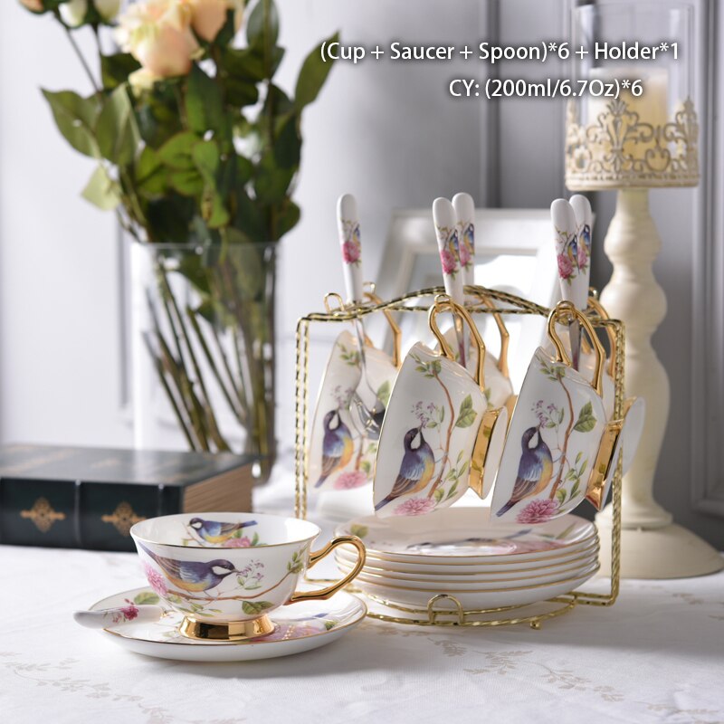 Pastoral Bird Bone China Coffee Set Europe Porcelain Tea Set Ceramic Mug Pot Sugar Bowl Creamer Teapot Coffee Cup Coffeeware