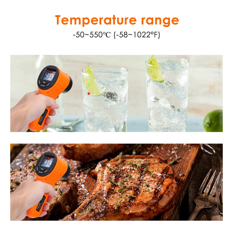 HW550 Digital Infrared Thermometer Non-Contact Laser-Point Industrial Pyrometer Temperature Gun -50~550℃(-58~1022℉) IR Thermomet